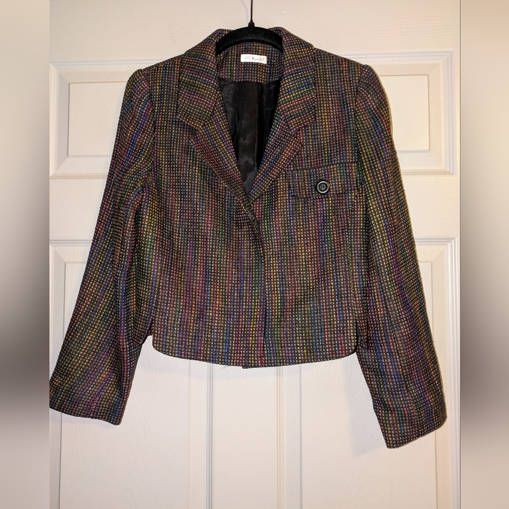 Cropped Multicolor Tweed Blazer Jacket